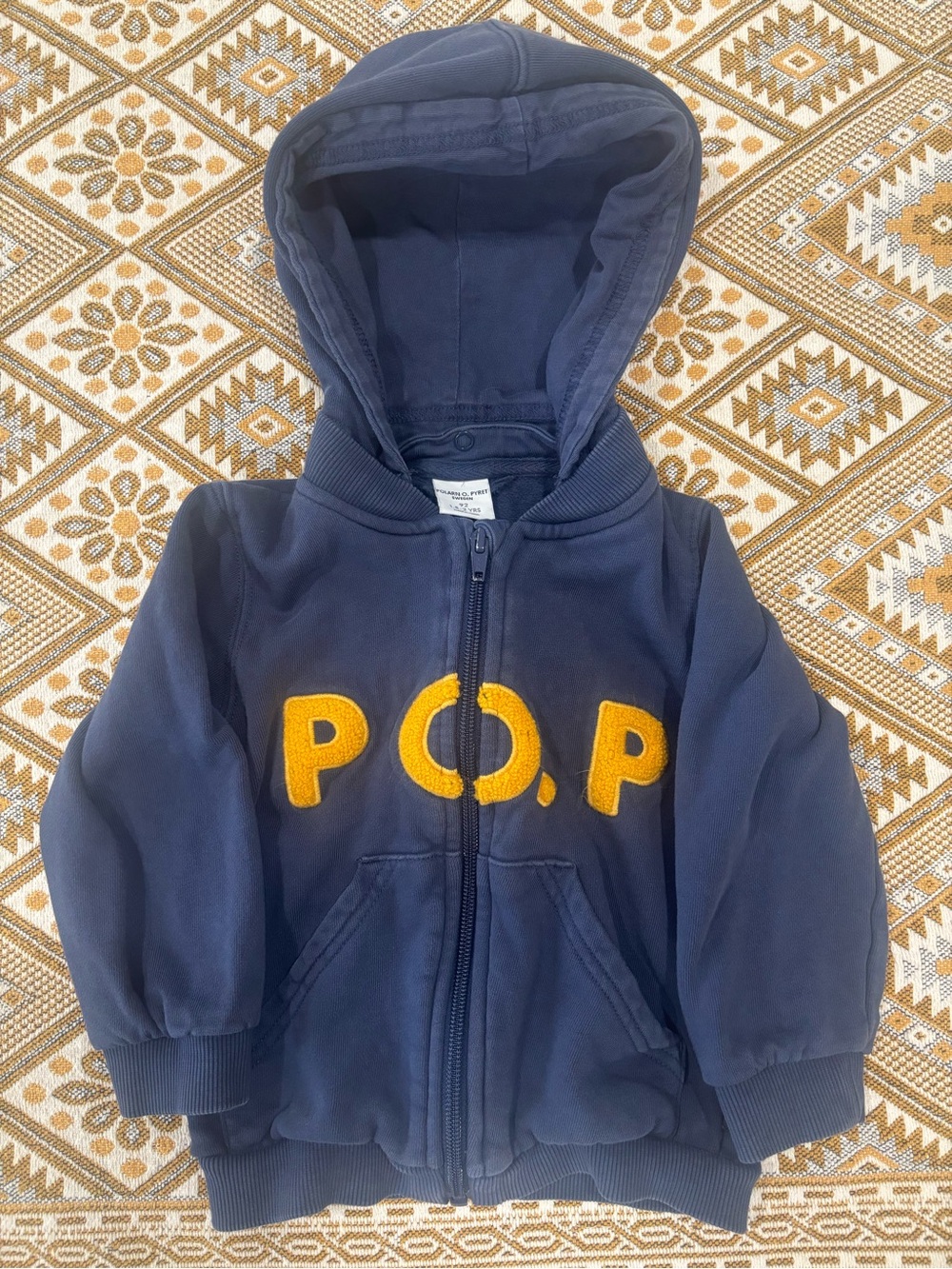 Polarn O. Pyret Logo Zip Hoodie | Navy + Mustard | Size 1.5-2Y (92)